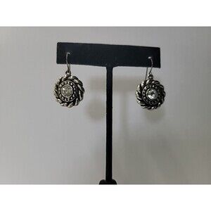 Vintage Style Silver Tone Rhinestone Dangle Earrings Rope Swirl Halo Boho